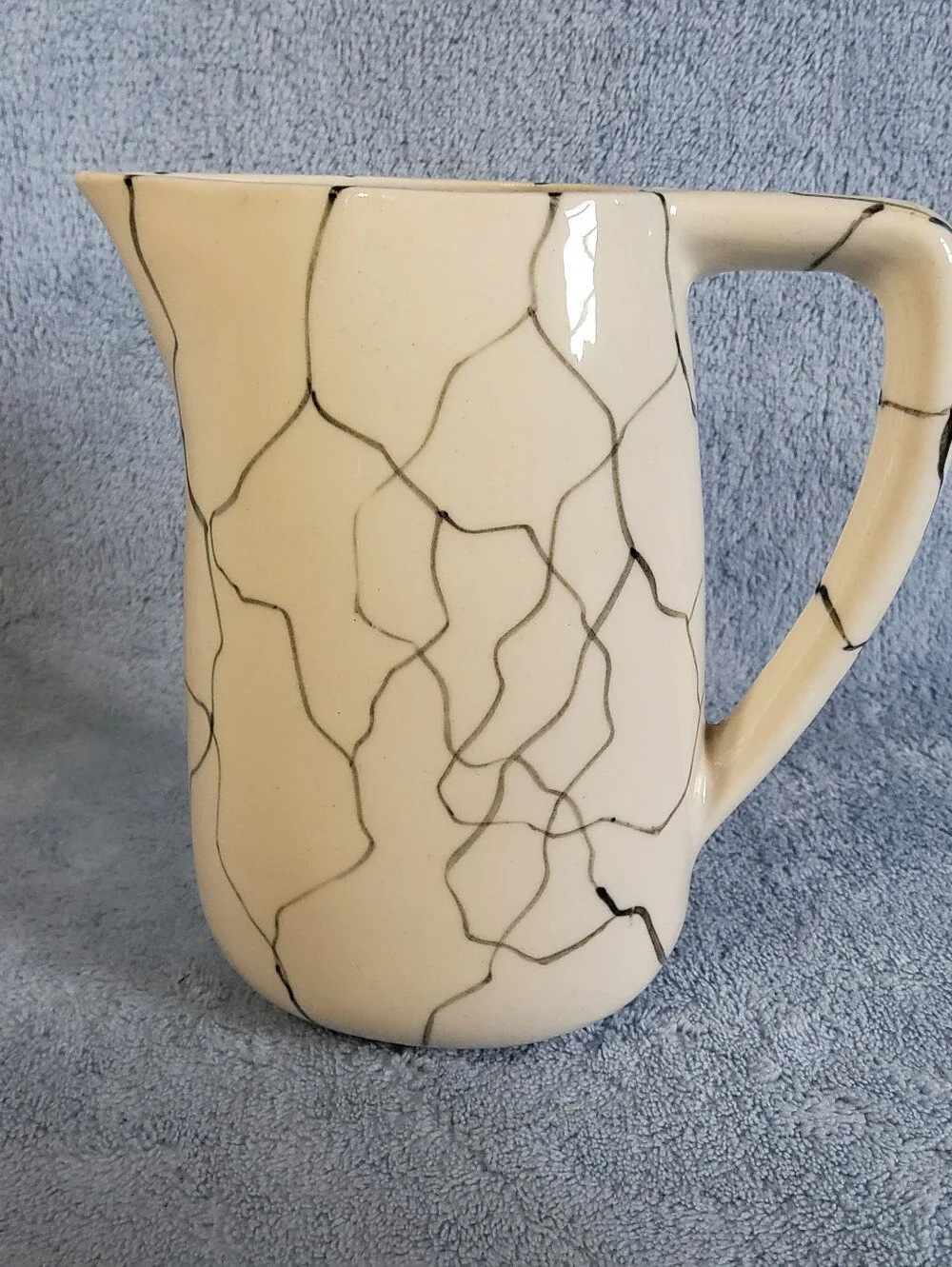​Vintage MCM Japanese Ceramic Pitcher Abstract Black Veined Nagoya Seitosho SK